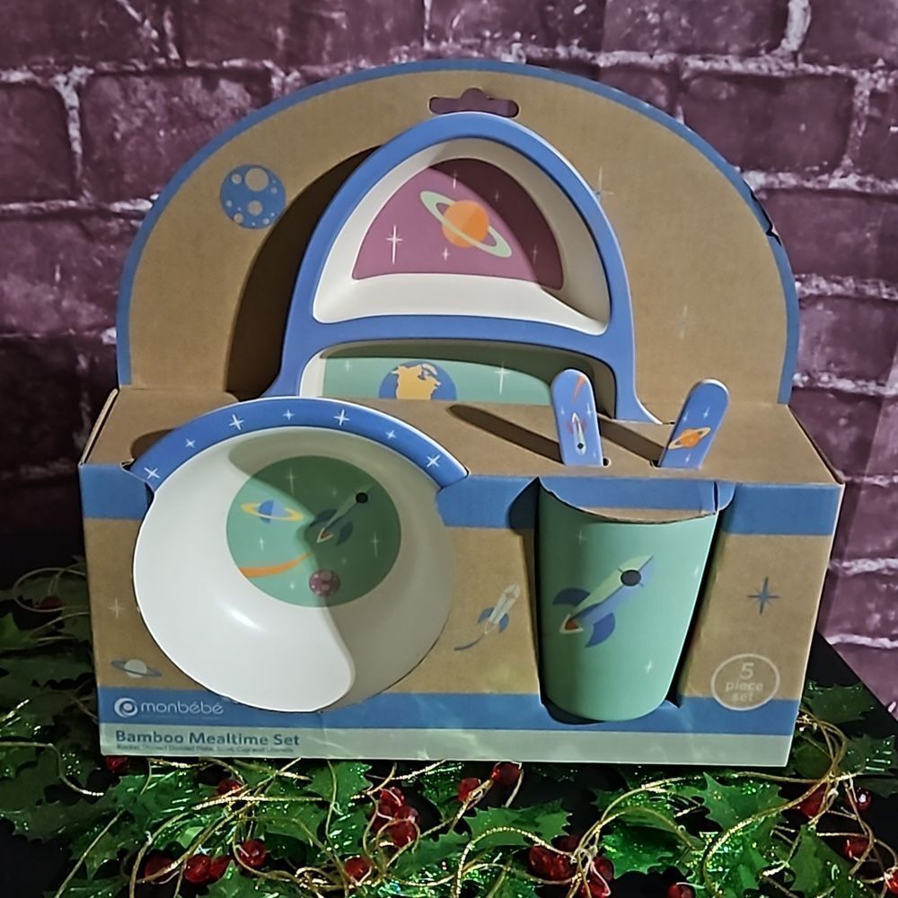 Monbebe 🎁 Dishwasher Safe 5 Piece Child Bamboo Mealtime Set